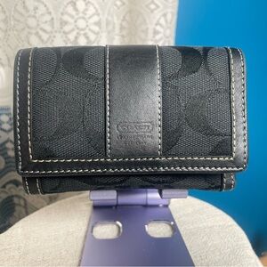 Coach Black Signature Jacquard Hampton  Wallet 3.5 H x 4.5 L